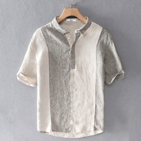 1622530714647.jpg Linen Striped Short Sleeve Shirt Summer Retro Shirt Breathable Linen Linen Cotton Linen Square Collar T-shirt
