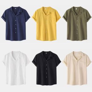1a4b7f29-a6c8-46cd-a936-f8d4898e35bb.jpg Cotton Linen Short Sleeve Shirt Men Linen Casual Half
