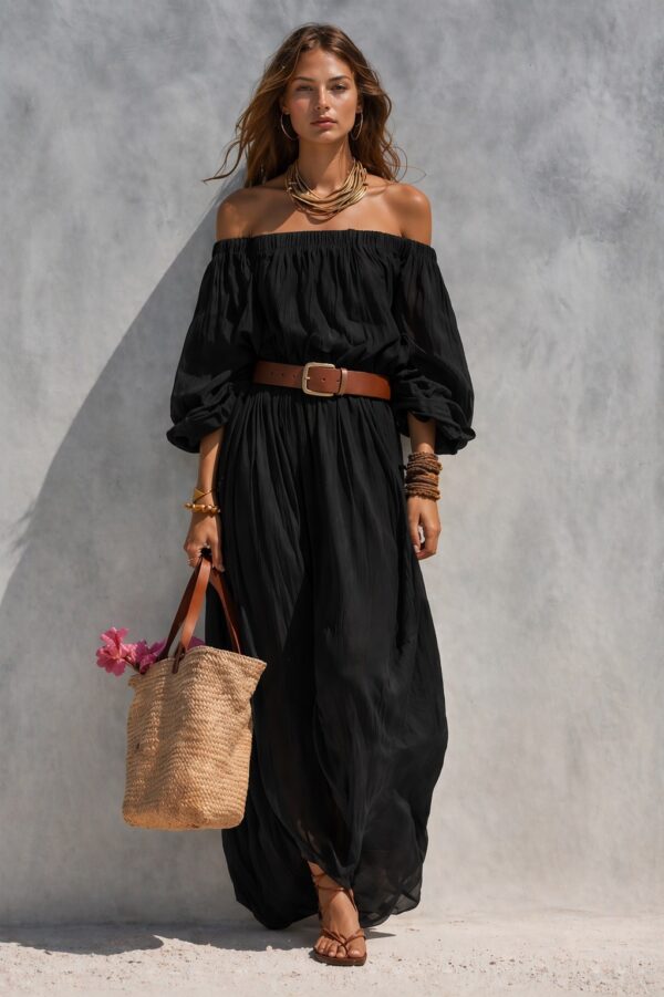 Womens Boat-Neck Sleeveless Casual Cotton-Linen Maxi Dress