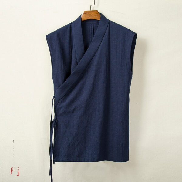 Summer Sleeveless Cardigan Jacket Men Chinese Style V-Neck
