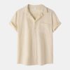 Cotton Linen Short Sleeve Shirt Men Linen Casual Half
