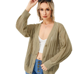 Women's Hollow Out Open Front Knit Lightweight Cardigan