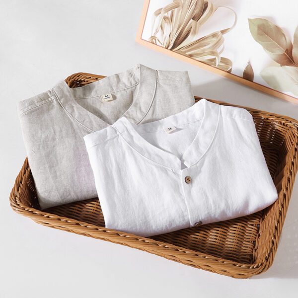 Summer Linen Top  Stand-up Collar Shirt For Men