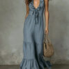 Sleeveless Cotton-Linen V-Neck Maxi Dress