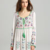 Boho Embroidered Floral Lace-up Maxi Dress