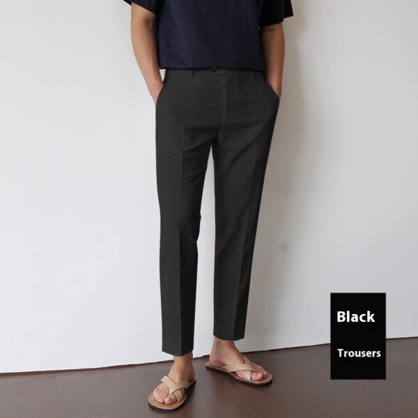 White For Men Cotton Fabric Cropped Linen Trousers
