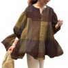 Women's Plaid Casual Top Cotton Linen Summer Puff Sleeve Oversized Shirt