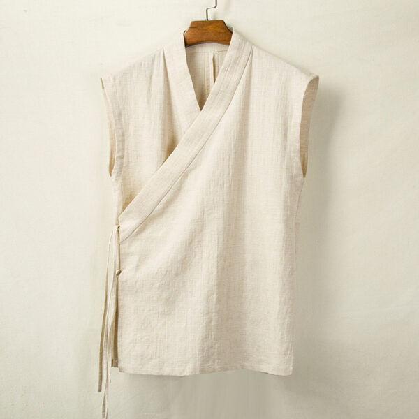 Summer Sleeveless Cardigan Jacket Men Chinese Style V-Neck