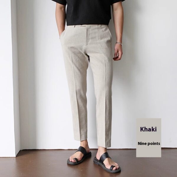 White For Men Cotton Fabric Cropped Linen Trousers