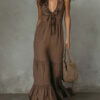 Sleeveless Cotton-Linen V-Neck Maxi Dress