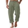 American Beach Pants Solid Color Cotton Linen Loose Drawstring Button Casual Trousers Men
