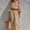 Womens Boat-Neck Sleeveless Casual Cotton-Linen Maxi Dress
