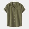 Cotton Linen Short Sleeve Shirt Men Linen Casual Half