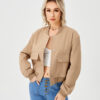 Women's Lightweight Cropped Bomber Jacket Casual Long Sleeve Varsity Jacket With Pocket Fashion Y2k Jacket Streetwear