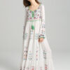 Boho Embroidered Floral Lace-up Maxi Dress