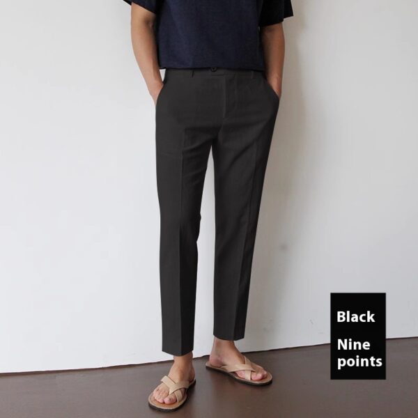 White For Men Cotton Fabric Cropped Linen Trousers