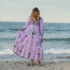 Boho Embroidered Floral Lace-up Maxi Dress