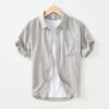 Artistic Simple Cotton And Linen Square Collar Shirt Men