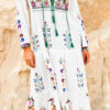 Boho Embroidered Floral Lace-up Maxi Dress