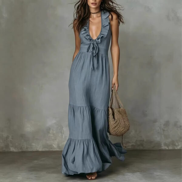Sleeveless Cotton-Linen V-Neck Maxi Dress