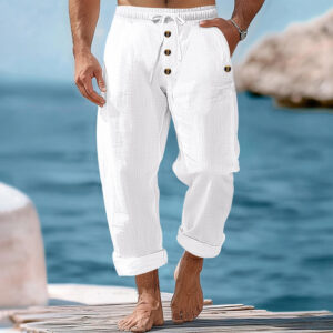 eeea7c5f-f6e4-4c9f-9cd2-8403c1bc7db0.jpg American Beach Pants Solid Color Cotton Linen Loose Drawstring Button Casual Trousers Men