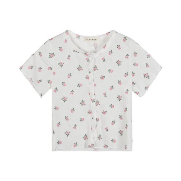 f08588eb-f8c5-40ea-ba00-bb86541f59a3.jpg Little Flower Summery Crop Top With Buttons Kawaii T-Shirt Women
