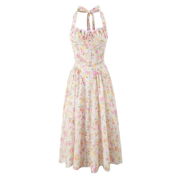 Fashion French Floral Halter Dress Women