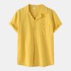 Cotton Linen Short Sleeve Shirt Men Linen Casual Half