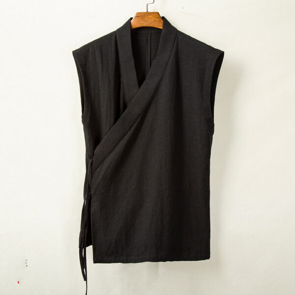 Summer Sleeveless Cardigan Jacket Men Chinese Style V-Neck