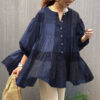 Women's Plaid Casual Top Cotton Linen Summer Puff Sleeve Oversized Shirt