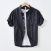Artistic Simple Cotton And Linen Square Collar Shirt Men