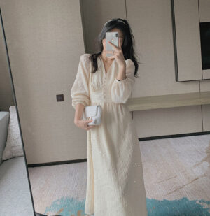 1620381381566.jpg French Puff Sleeve Midi Dress Vintage Designer Women Korean Sequins Dress Elegant Fairy Spring Wedding Party Female Clothes