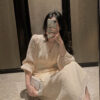 1620381381573.jpg French Puff Sleeve Midi Dress Vintage Designer Women Korean Sequins Dress Elegant Fairy Spring Wedding Party Female Clothes
