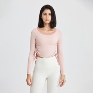4a5c5de4-f90c-4a1c-a432-aff35eb92197.jpg Women's Long-sleeved T-shirt With Side Drawstring Yoga Clothes