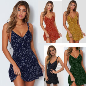 4cbb460c-d74b-443c-b016-e8ecfd332b6c.jpg Polka-dot Strappy Dress Women Summer Fashion Beach Sundress